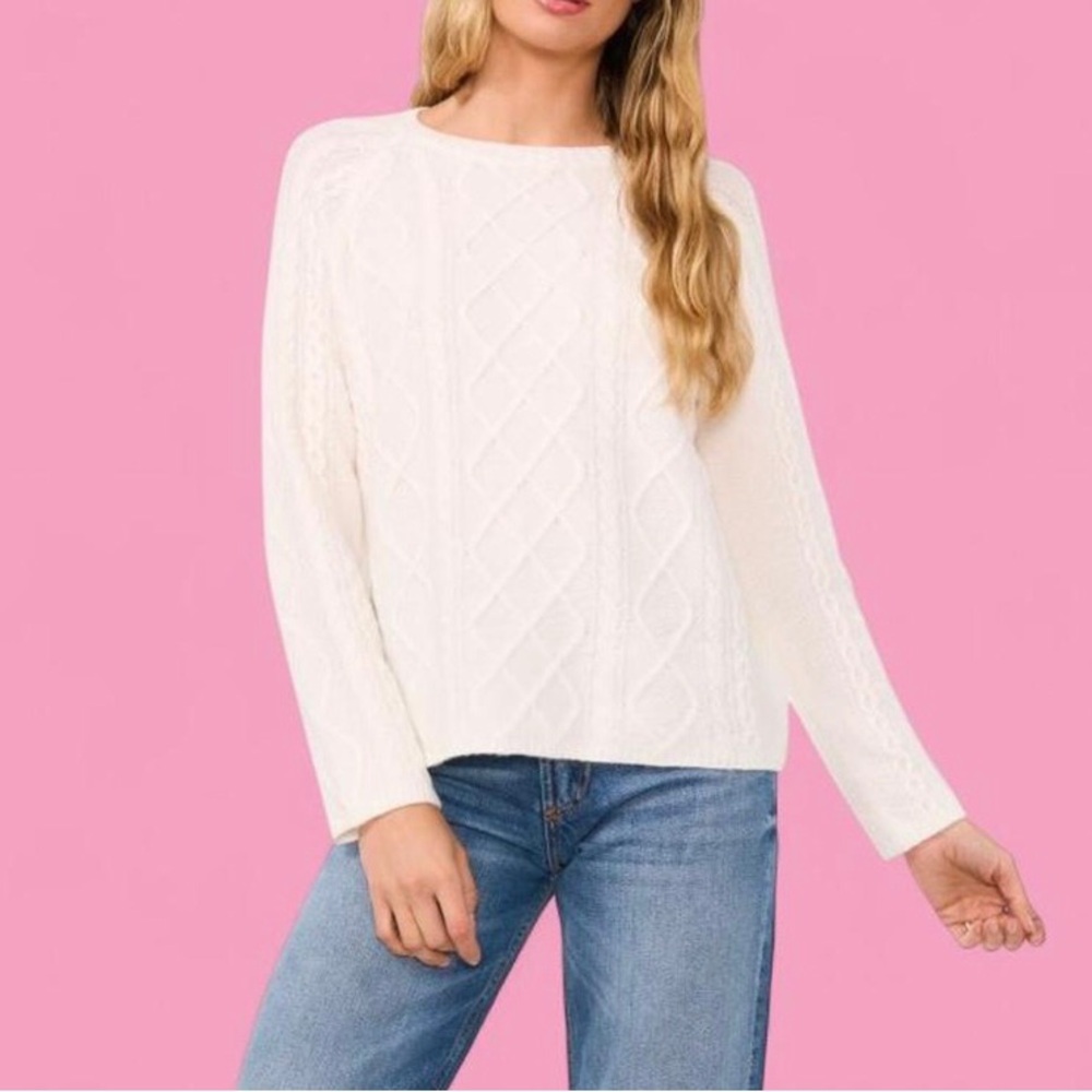 NWT Vince Camuto Women's White Cable Knit Sweater Size S